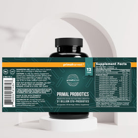 Primal Harvest Probiotic flacon ouvert montrant les capsules