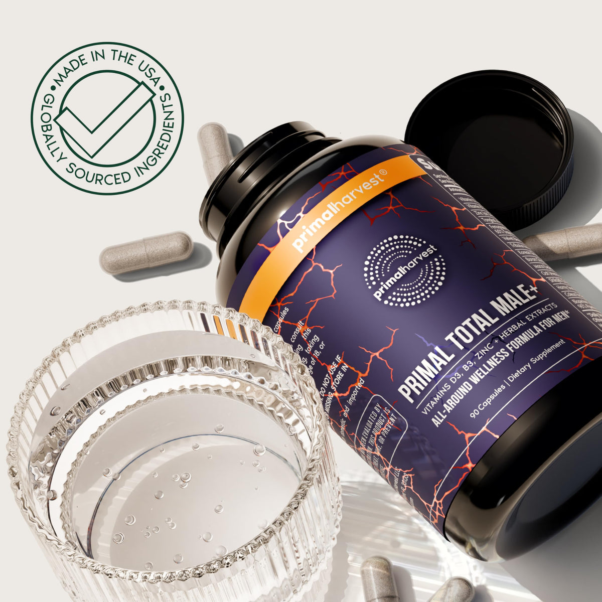 Primal Harvest Total Male+ flacon avec capsules à l'intérieur