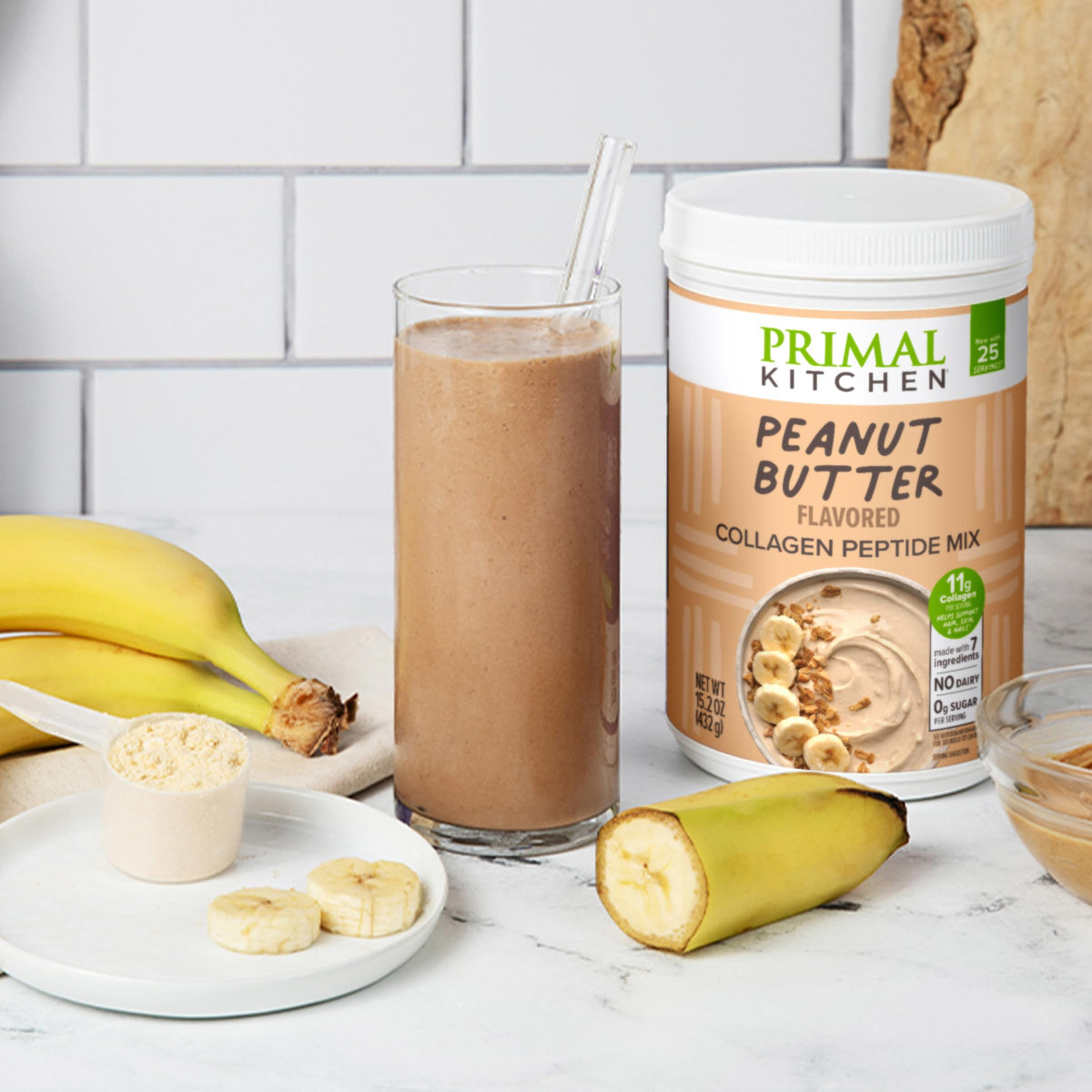 Primal Kitchen Mélange Collagène Saveur Beurre de Cacahuète en poudre avec cuillère