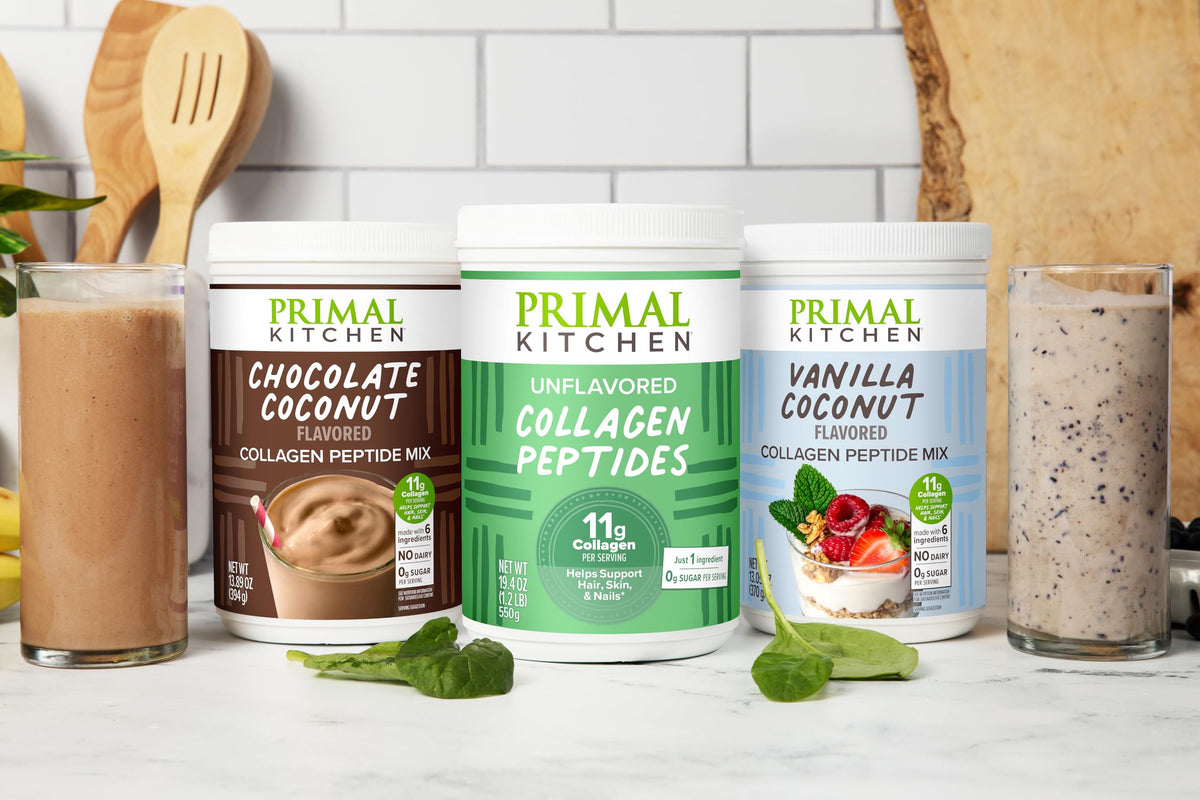 Primal Kitchen Mélange de Collagène Chocolat Noix de Coco 20 oz dans un smoothie