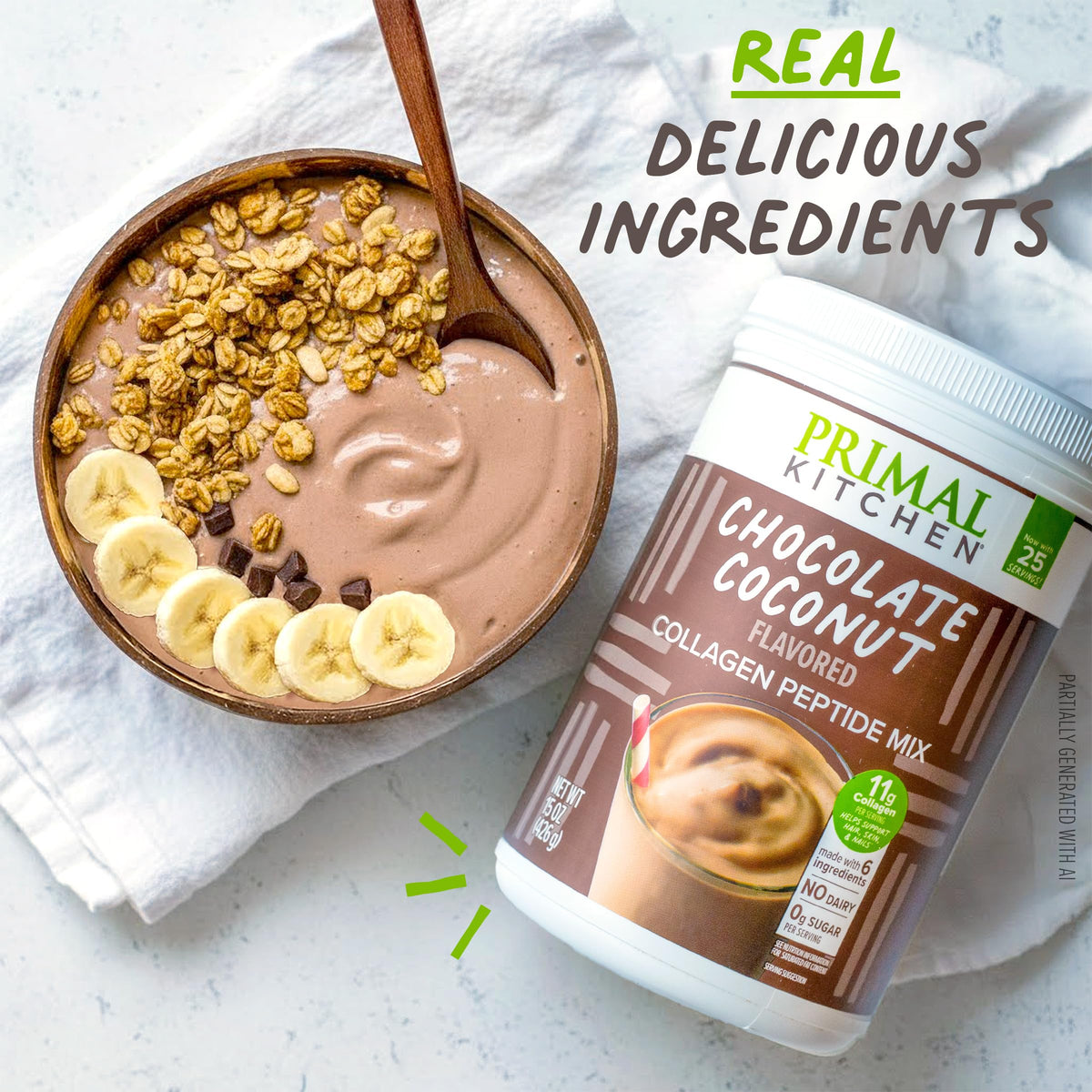 Primal Kitchen Mélange de Collagène Chocolat Noix de Coco 20 oz en préparation