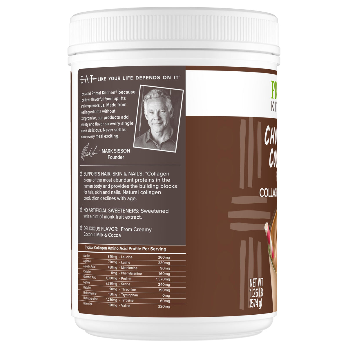 Primal Kitchen Mélange de Collagène Chocolat Noix de Coco 20 oz en utilisation quotidienne