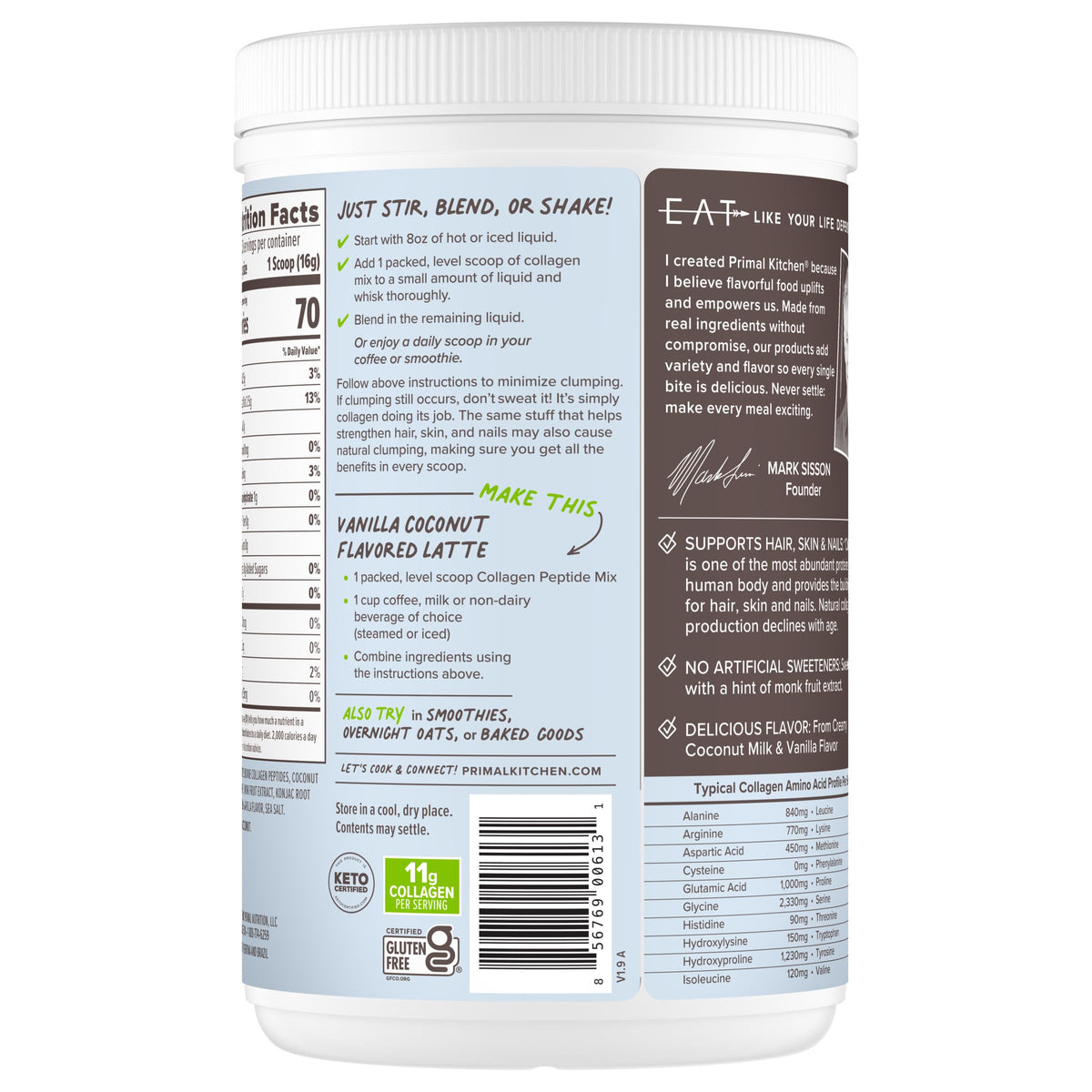 Primal Kitchen Mélange de Collagène Vanille 14,4 oz en utilisation quotidienne