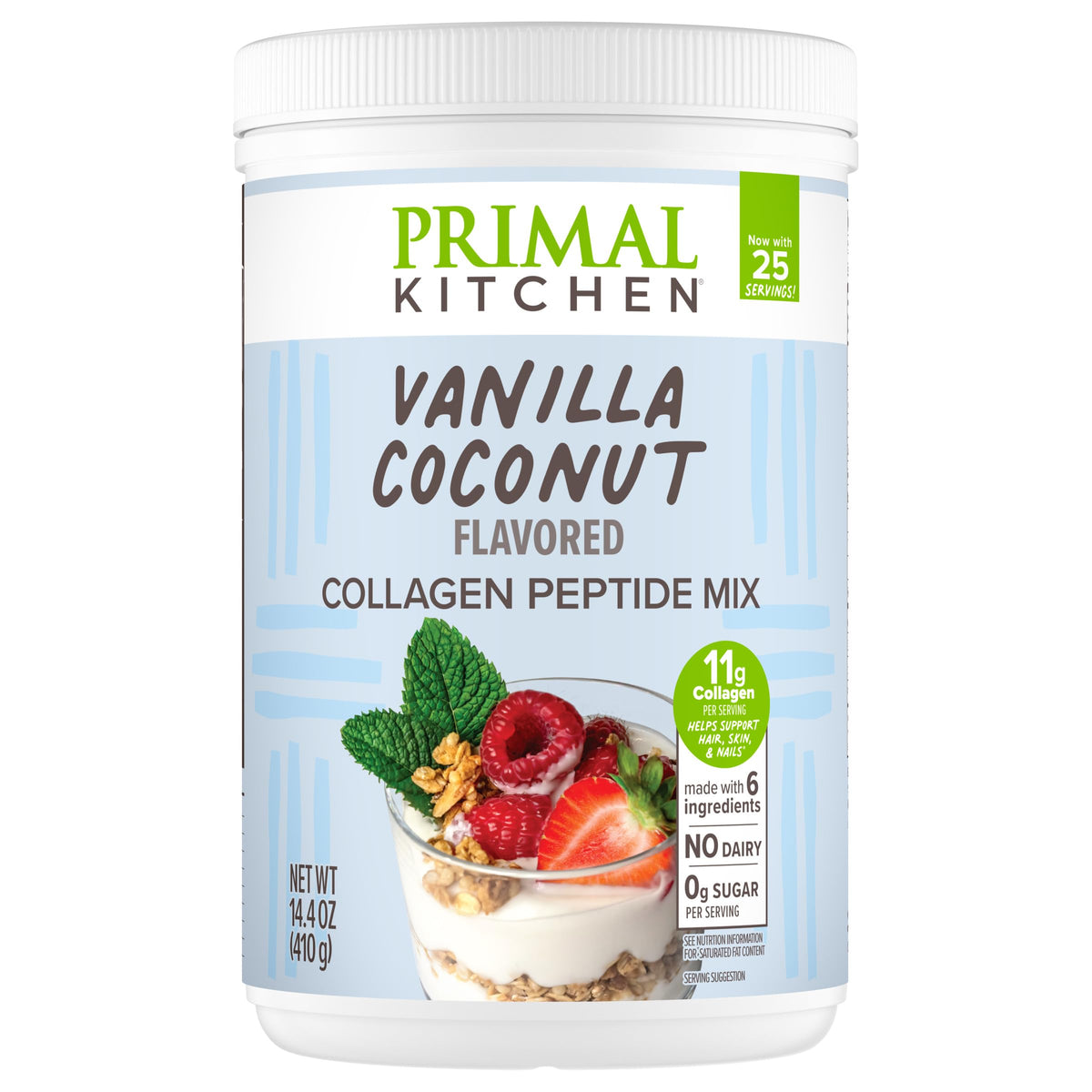 Primal Kitchen Mélange de Collagène Vanille 14,4 oz vue avant avec emballage