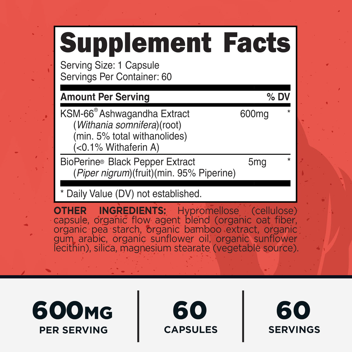Primal KSM-66 Ashwagandha 600mg capsules bottle side view