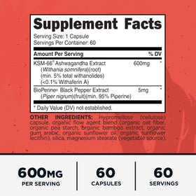 Primal KSM-66 Ashwagandha 600mg capsules bottle side view