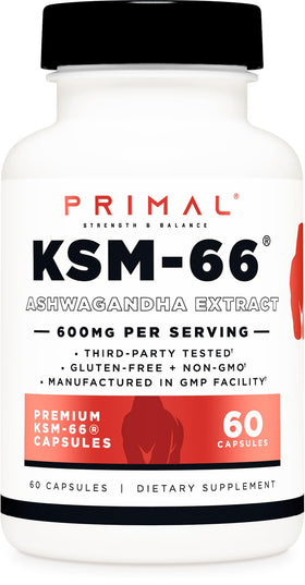 Primal KSM-66 Ashwagandha 600mg capsules packaging front view