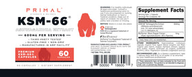 Primal KSM-66 Ashwagandha capsules with ingredients list