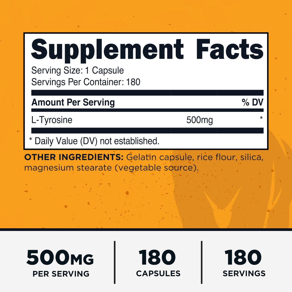 Primal L-Tyrosine capsules, vue rapprochée des capsules