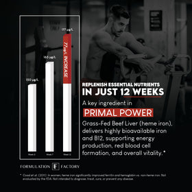 Primal Power sur une table avec des compléments alimentaires