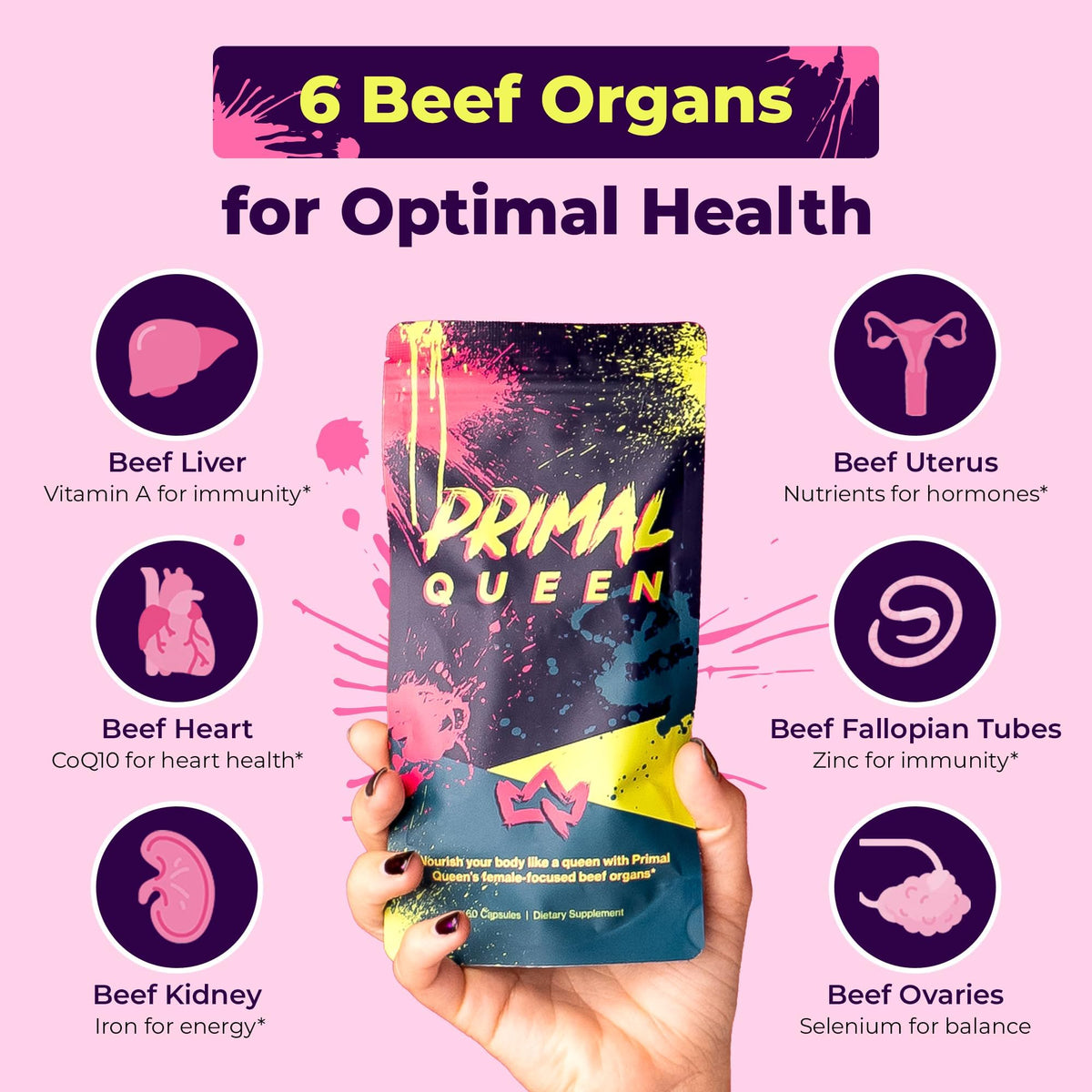 Primal Queen capsules de foie de bœuf en gros plan