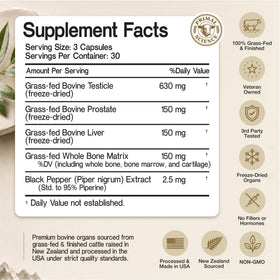 Primal Science Complément Alimentaire Testicules de Bœuf avec capsules ouvertes