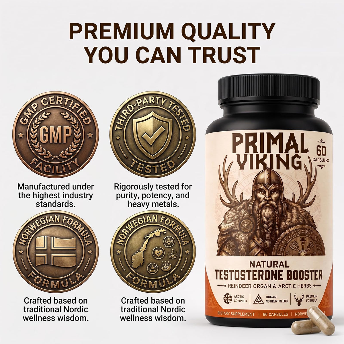 Primal Viking support, capsules de bien-être avec un verre d'eau