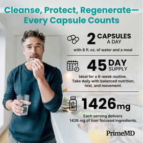 PrimeMD 32-en-1 Chardon-Marie avec un verre d'eau