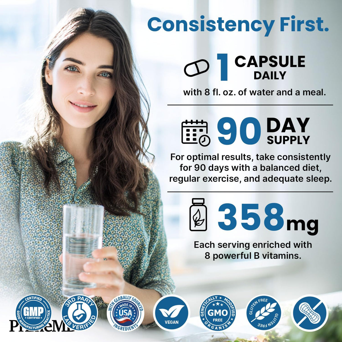 PrimeMD B Complexe Methylé 90 Capsules sur un plan de travail