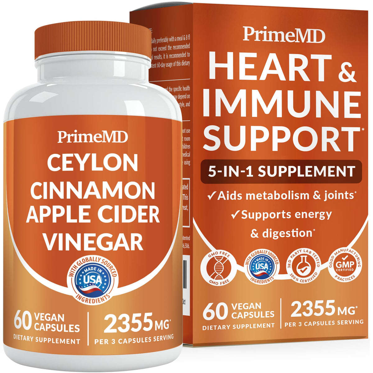 PrimeMD Ceylon Cinnamon 2355mg avec Vinaigre de Cidre et Ginseng, vue avant du pot