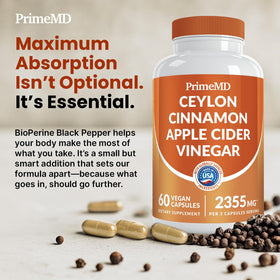 PrimeMD Ceylon Cinnamon 2355mg, capsules en main