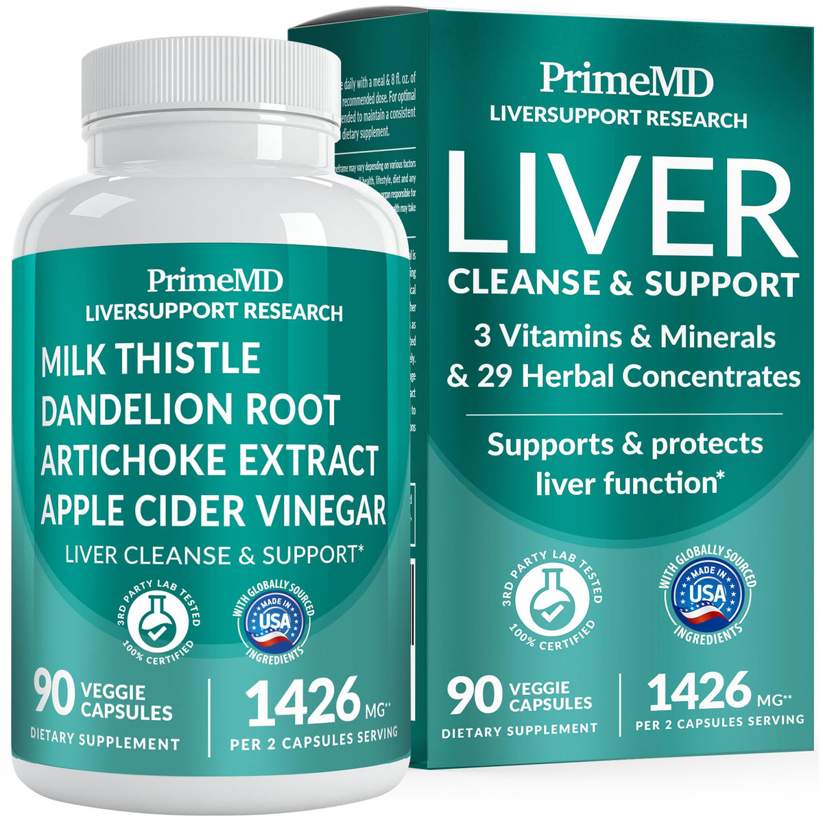 PrimeMD Complément Alimentaire 32-en-1 Soutien Hépatique 90ct vue de face