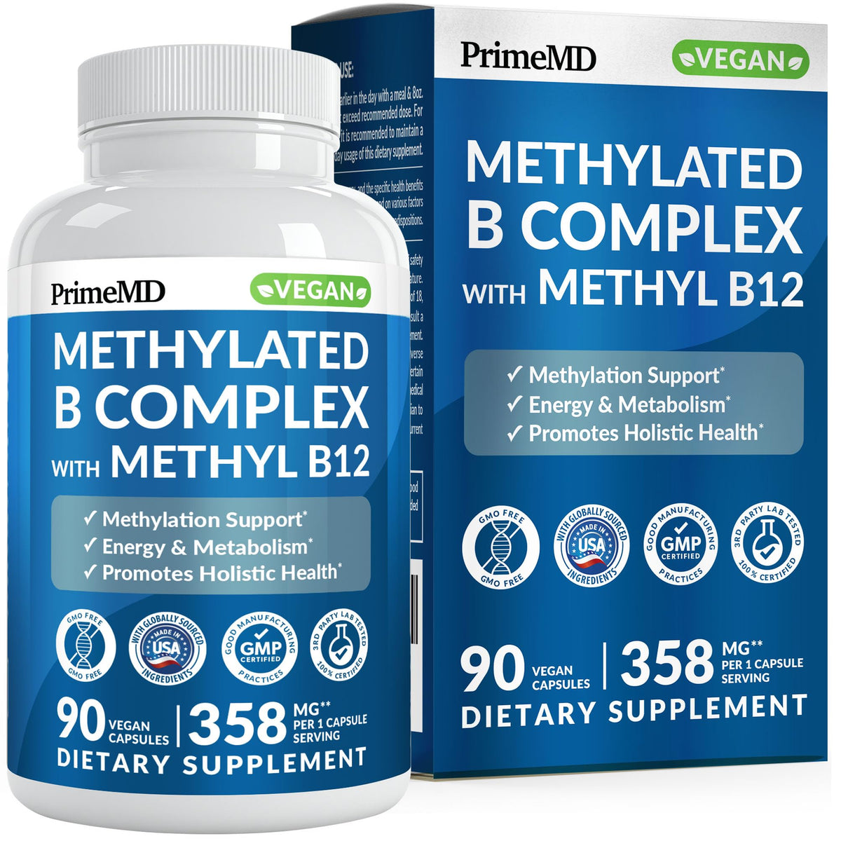 PrimeMD Complément Alimentaire B Complexe Methylé 90 Capsules vue de face
