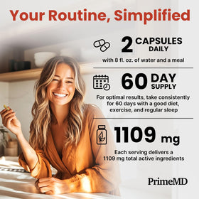 PrimeMD Complément Alimentaire Berbérine 21 en 1 avec Cannelle de Ceylan, capsules dans une main