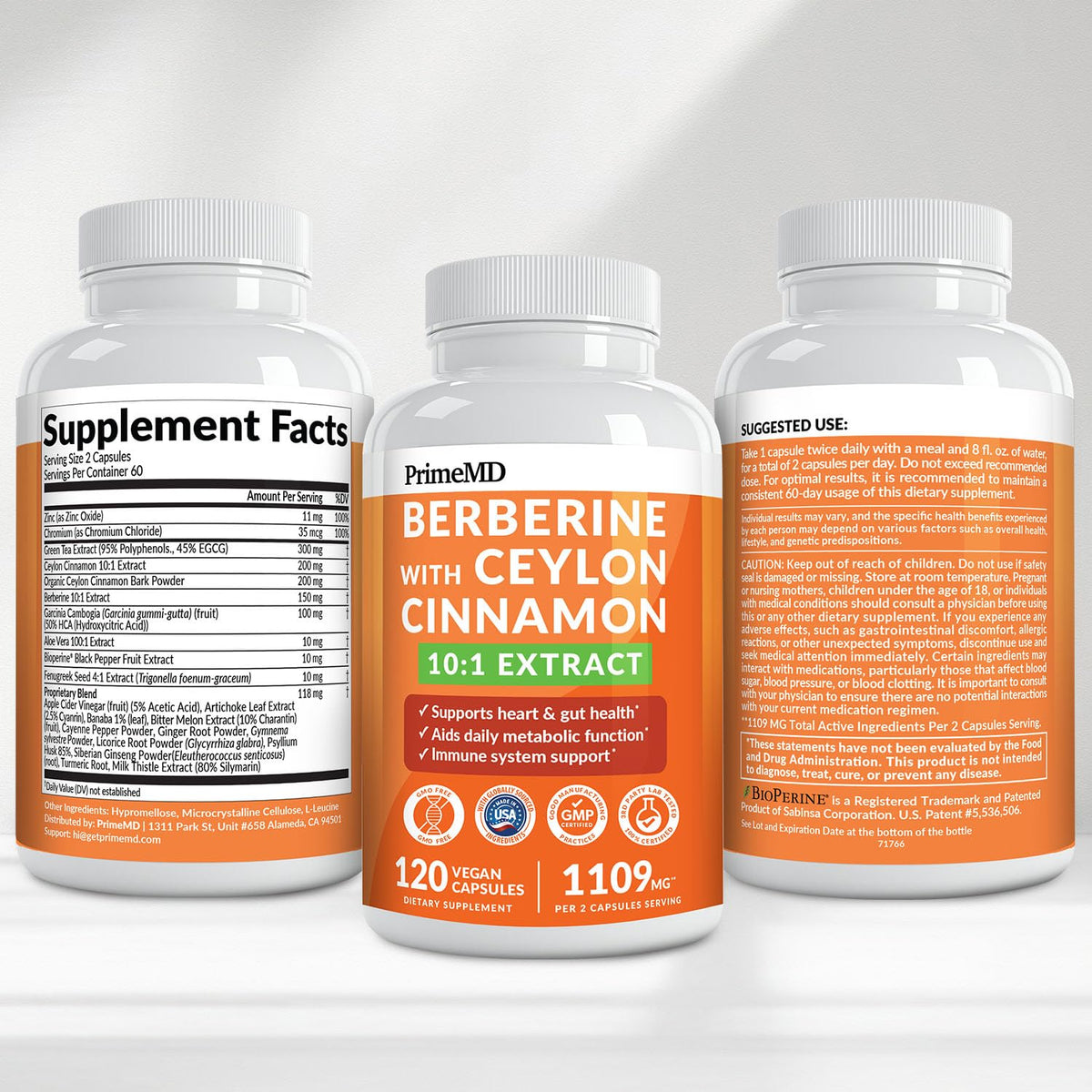PrimeMD Complément Alimentaire Berbérine et Cannelle de Ceylan dans une main