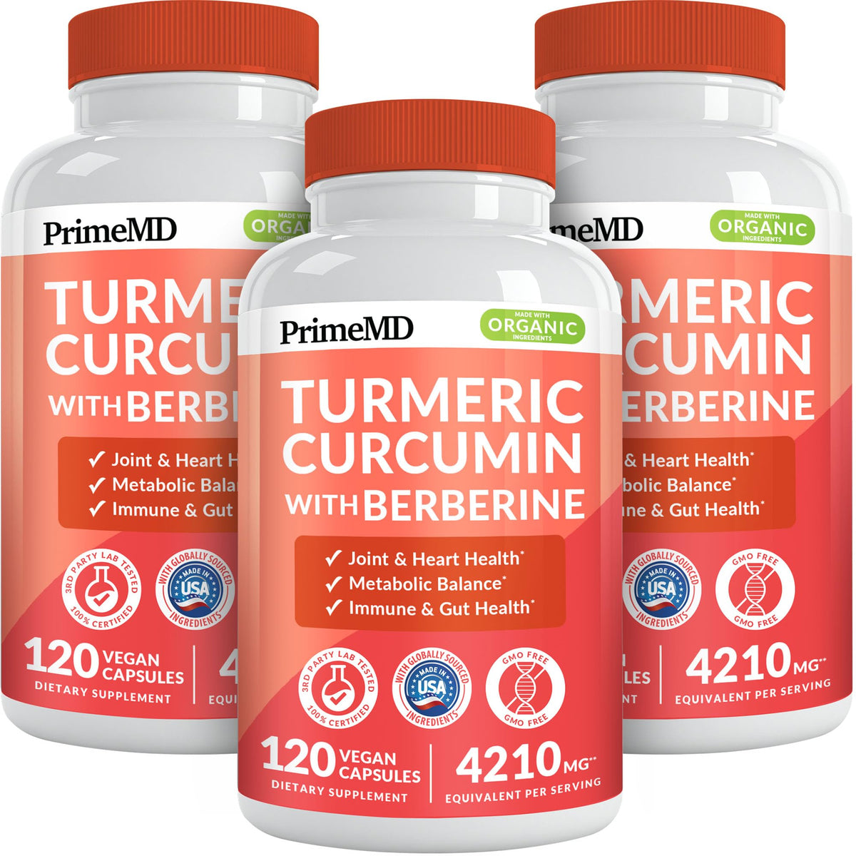 PrimeMD Complément Alimentaire Curcuma 4210mg avec Berbérine et Gingembre - vue de face