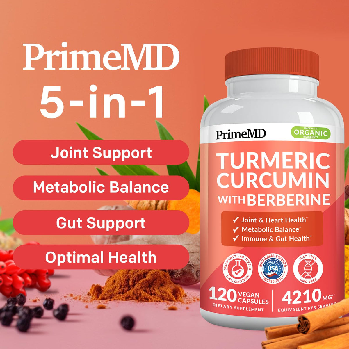 PrimeMD Complément Alimentaire Curcuma 4210mg, capsules vues de côté