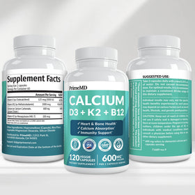 PrimeMD Compléments Alimentaires Calcium 4-en-1 capsules dans une main