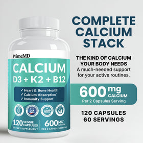 PrimeMD Compléments Alimentaires Calcium 4-en-1 capsules sur un fond blanc