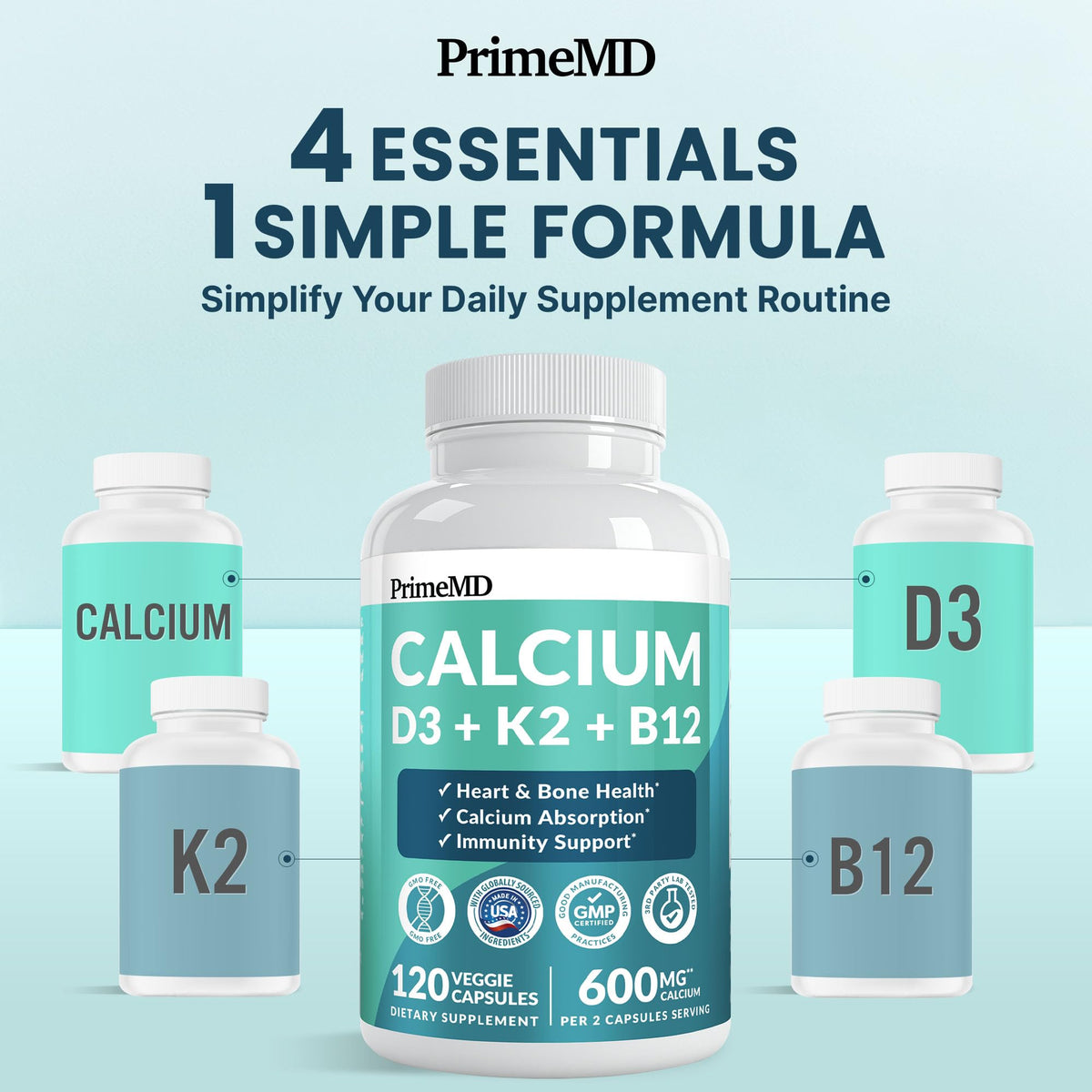 PrimeMD Compléments Alimentaires Calcium 4-en-1 dosage de 2 capsules