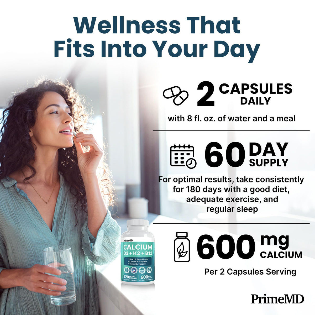 PrimeMD Compléments Alimentaires Calcium 4-en-1 sur une table