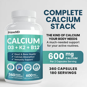 PrimeMD Compléments Alimentaires Calcium 600mg D3 K2 360 Capsules - vue latérale