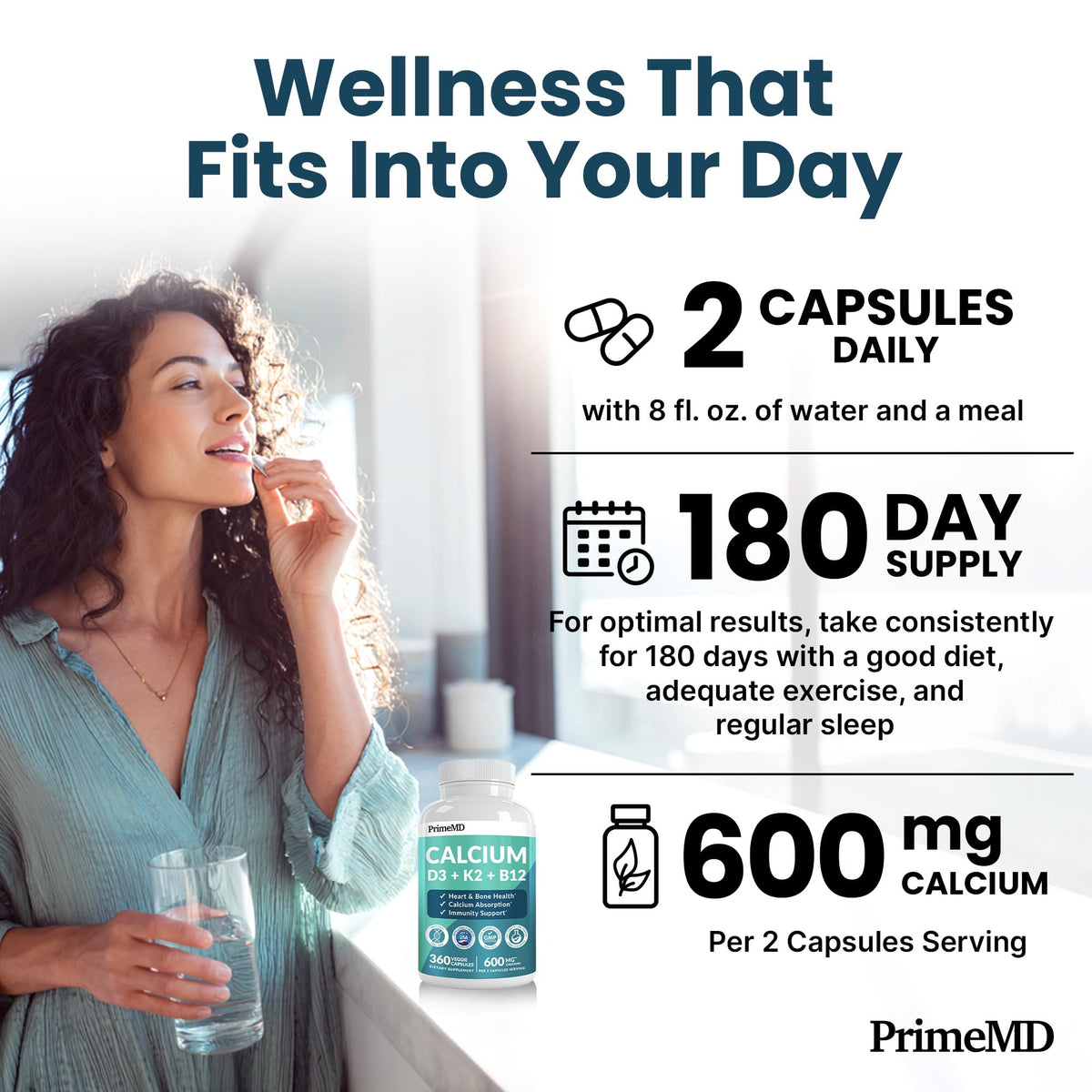 PrimeMD Compléments Alimentaires Calcium 600mg D3 K2 360 Capsules - vue de la boîte