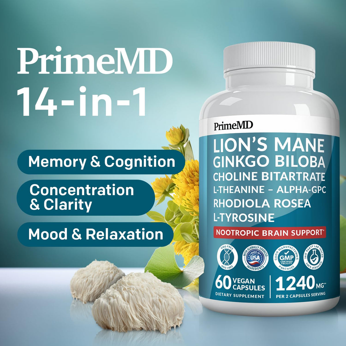 PrimeMD Compléments Lion's Mane 14-en-1 capsules emballage