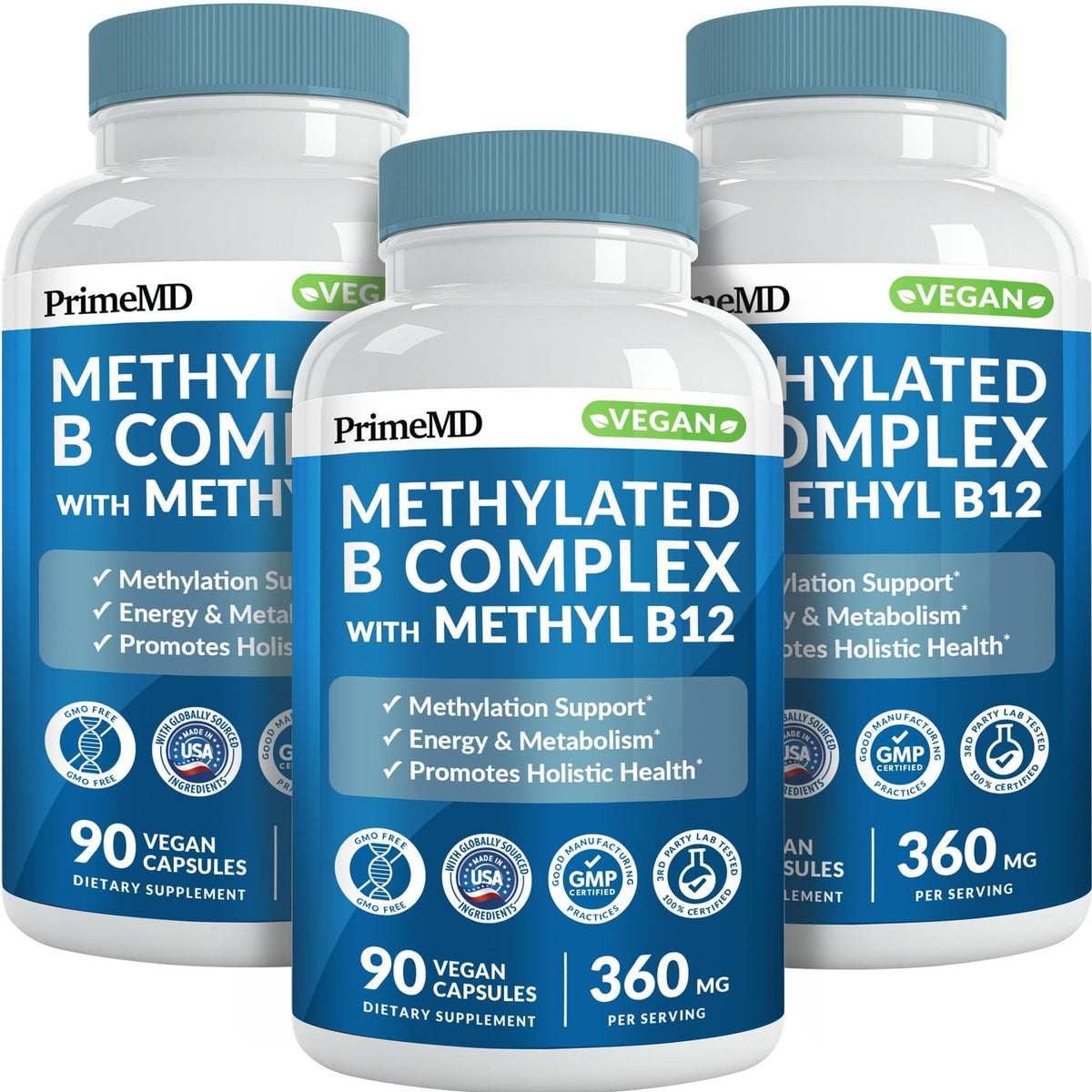 PrimeMD complexe de vitamines B méthylé 90 capsules vue de face