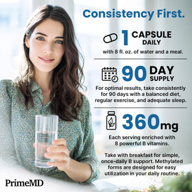 PrimeMD complexe de vitamines B méthylé avec verre d'eau