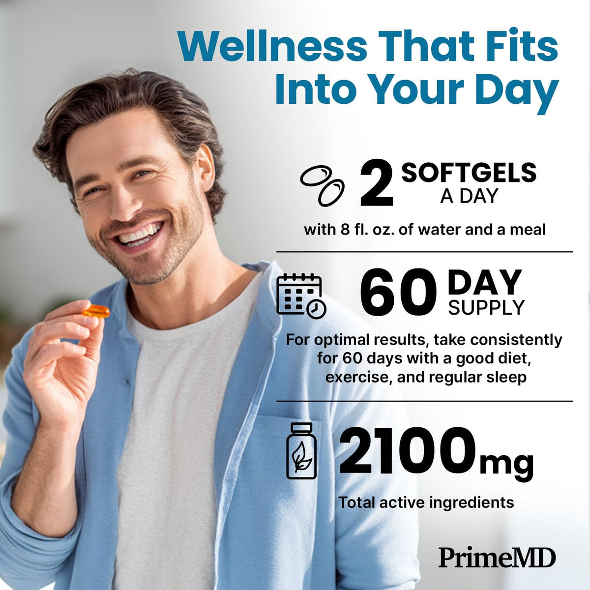 PrimeMD Huile de Poisson Oméga-3 2000mg avec un verre d'eau