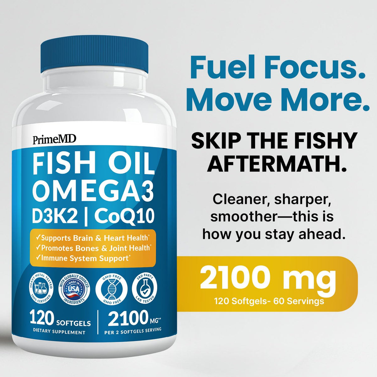 PrimeMD Huile de Poisson Omega-3 2000mg gélules citron side view
