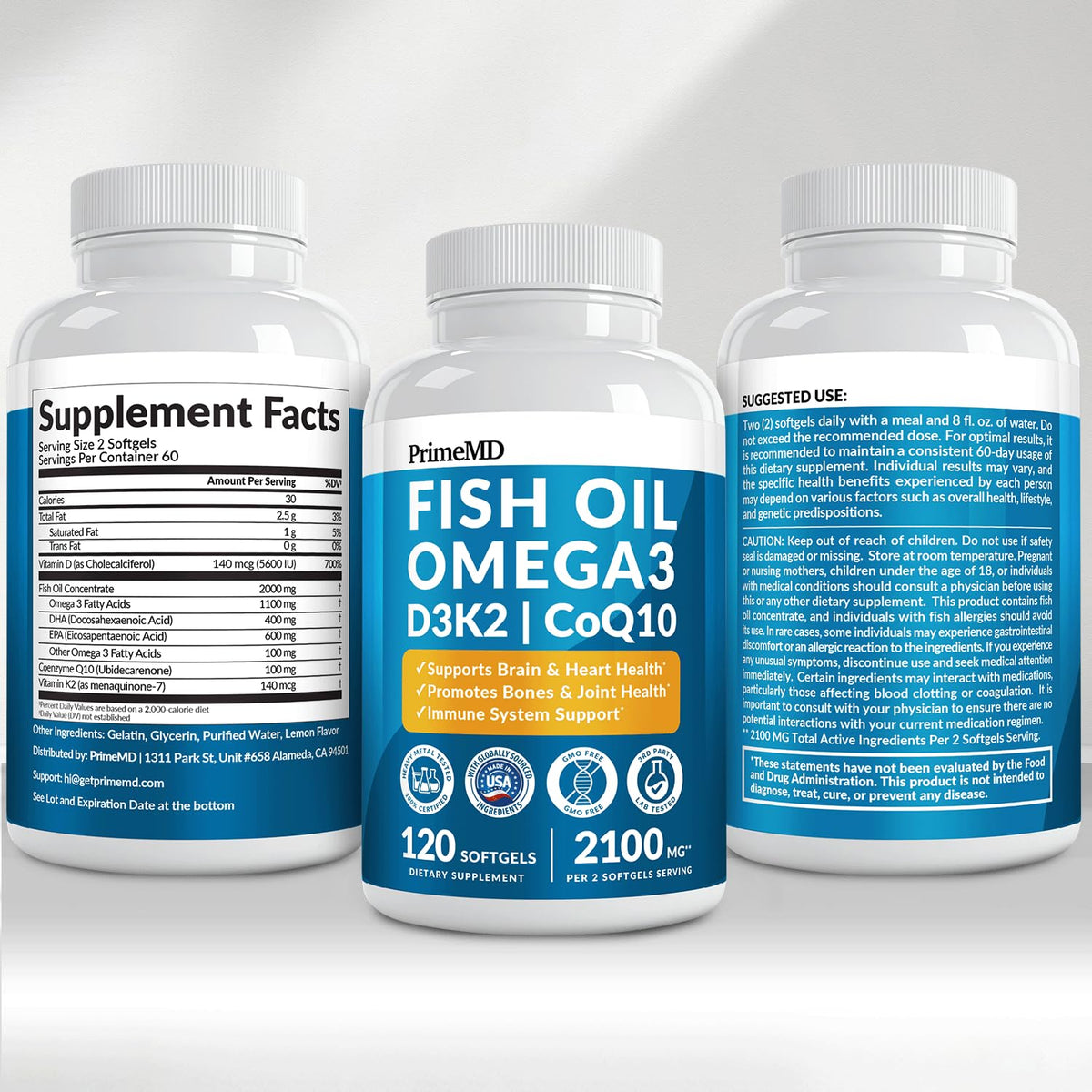 PrimeMD Huile de Poisson Omega-3 2000mg gélules citronnées avec un repas