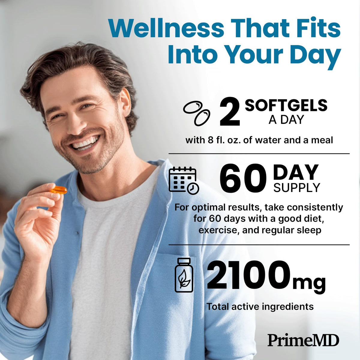 PrimeMD Huile de Poisson Omega-3 2000mg gélules citronnées dans un verre d'eau
