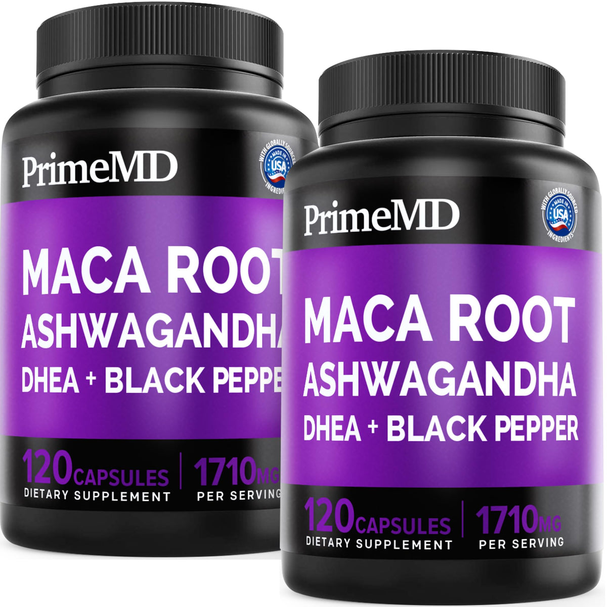 PrimeMD Maca 1710mg capsules with Ashwagandha front view