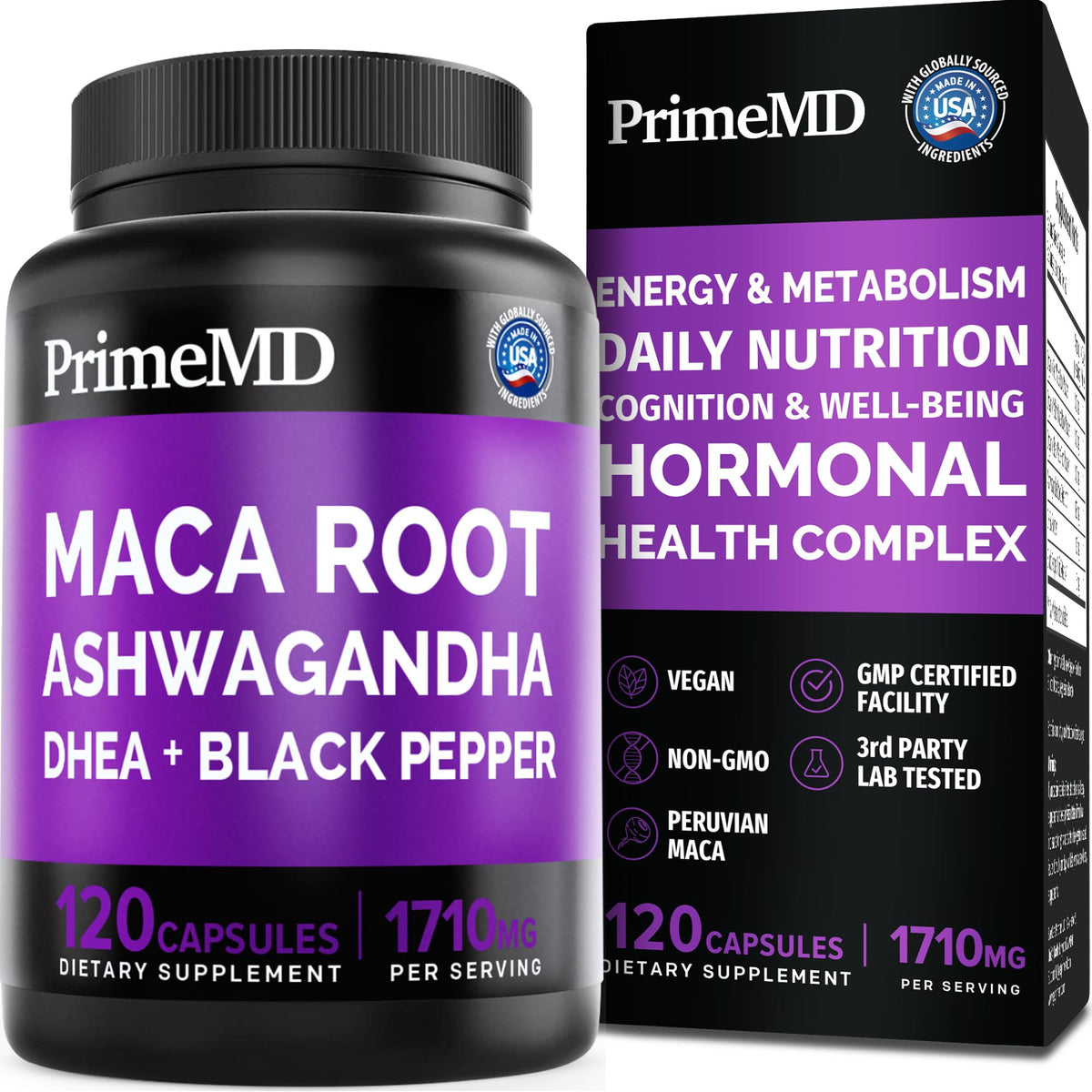 PrimeMD Maca Root Ashwagandha 1710mg 120 capsules front view