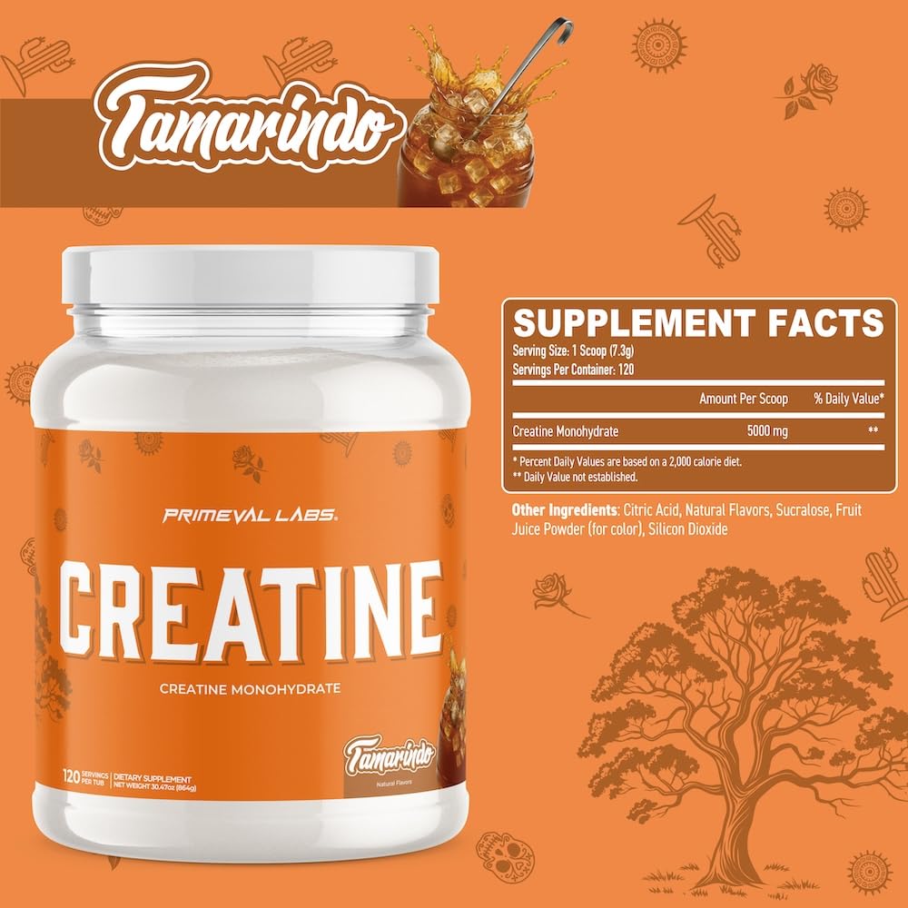 Primeval Labs Créatine Monohydrate Aromatisée 160g en poudre dans un shaker