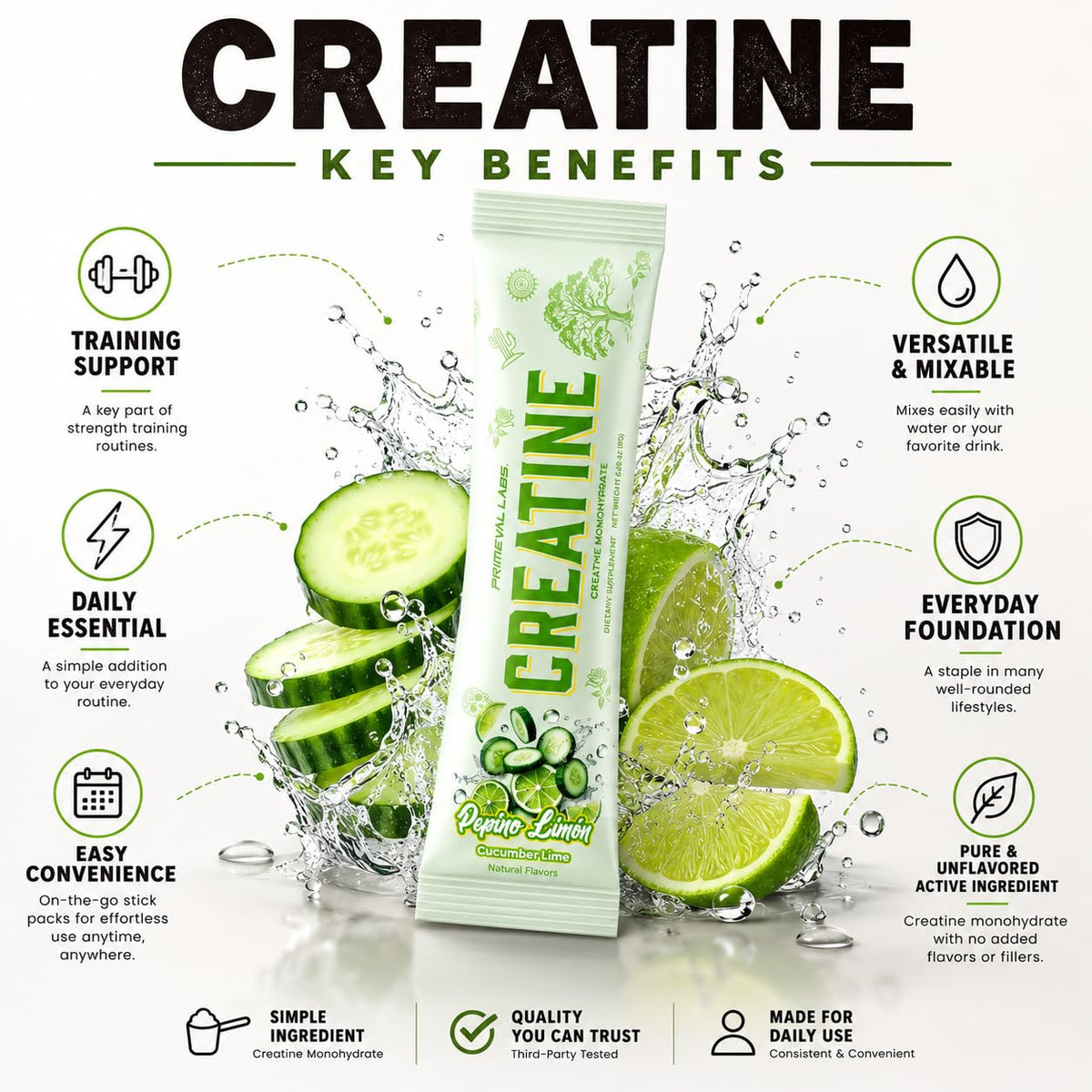 Primeval Labs créatine monohydrate paquet ouvert avec poudre visible