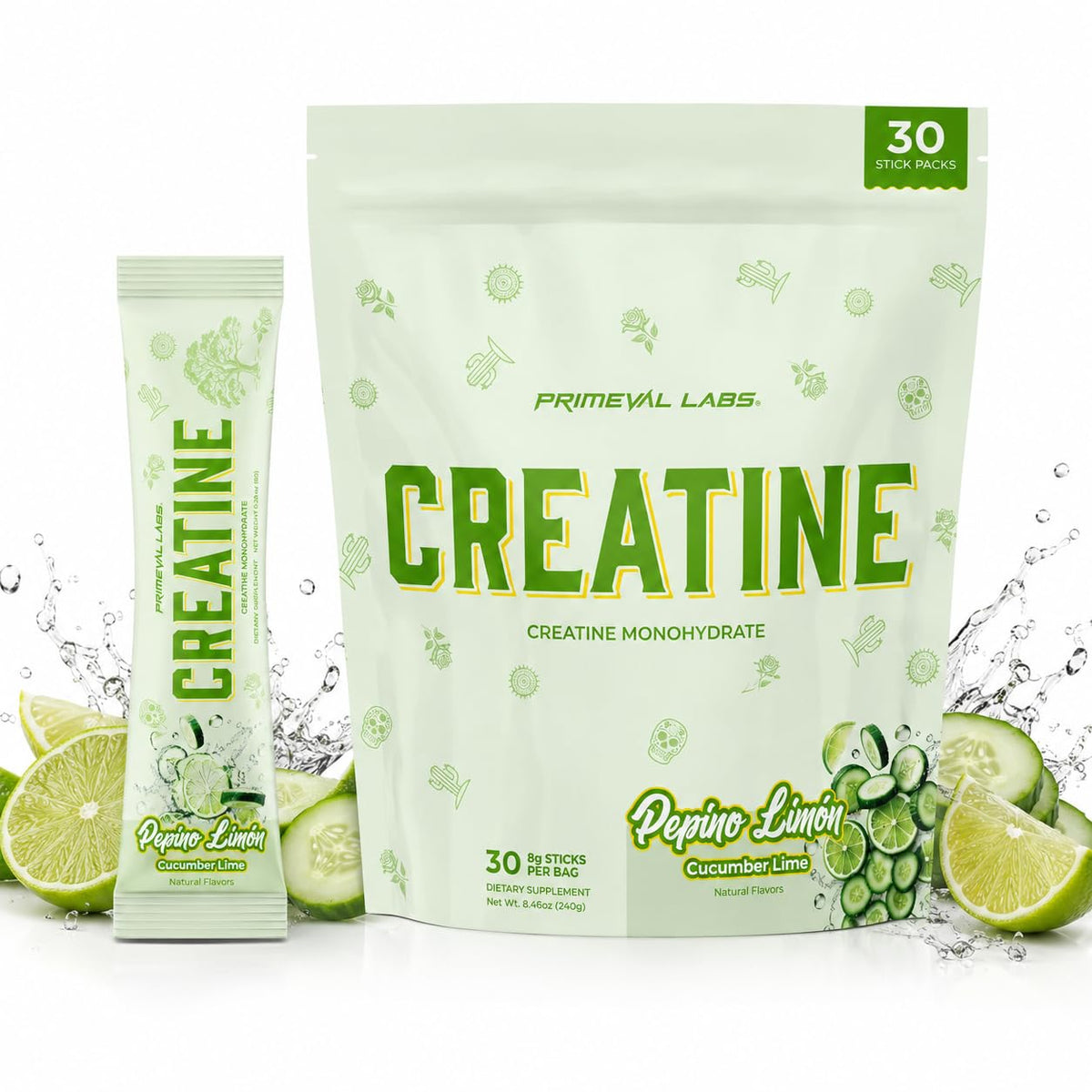Primeval Labs créatine monohydrate saveur Pepino Limon paquet avant