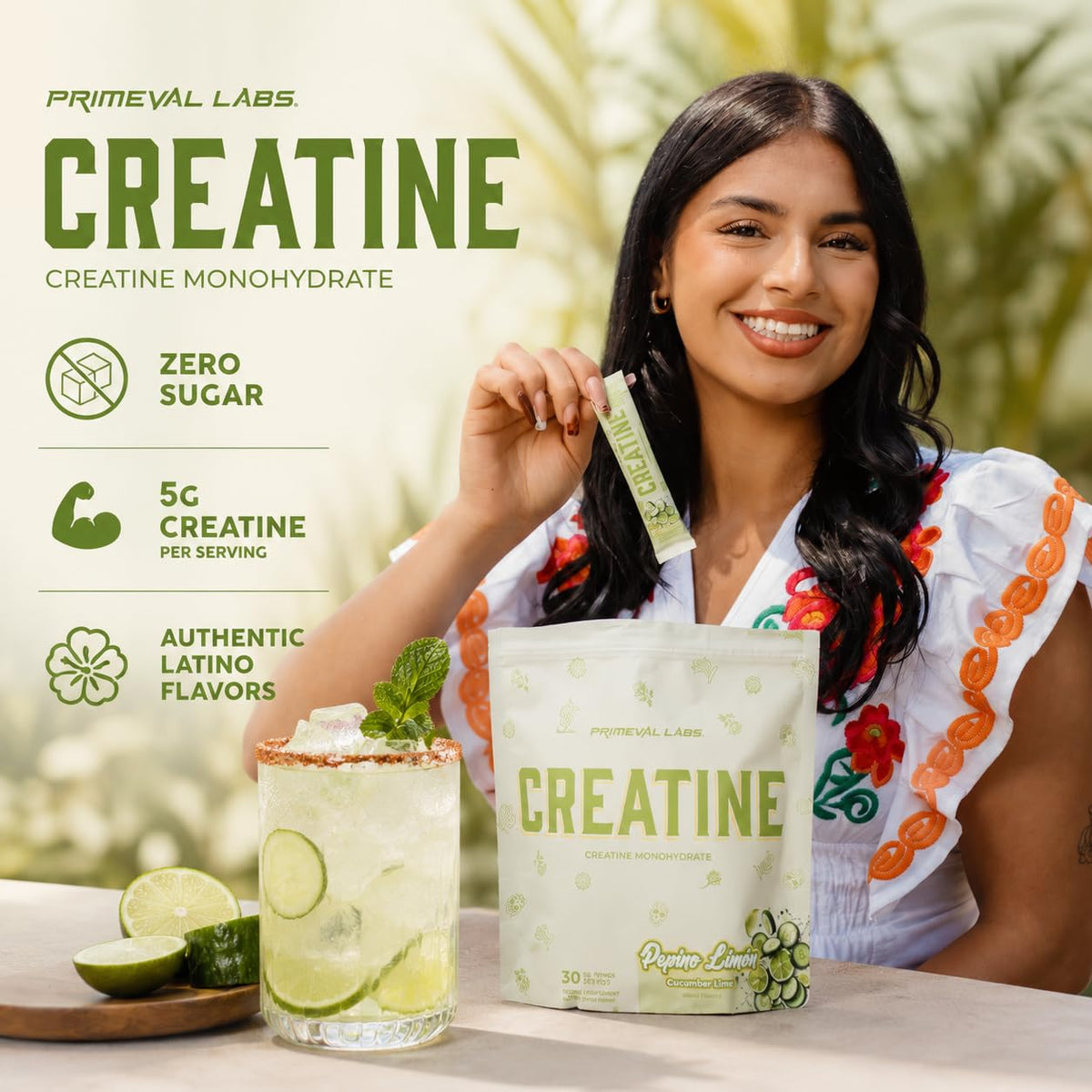 Primeval Labs créatine monohydrate sur une table de gym