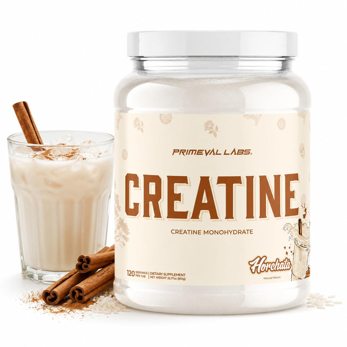 Primeval Labs Poudre de Créatine Monohydrate Saveur Horchata vue avant