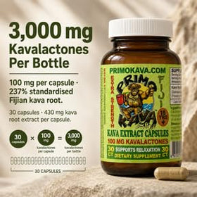 PRIMO KAVA Capsules de Kava Kava 100mg - Capsules sur une surface