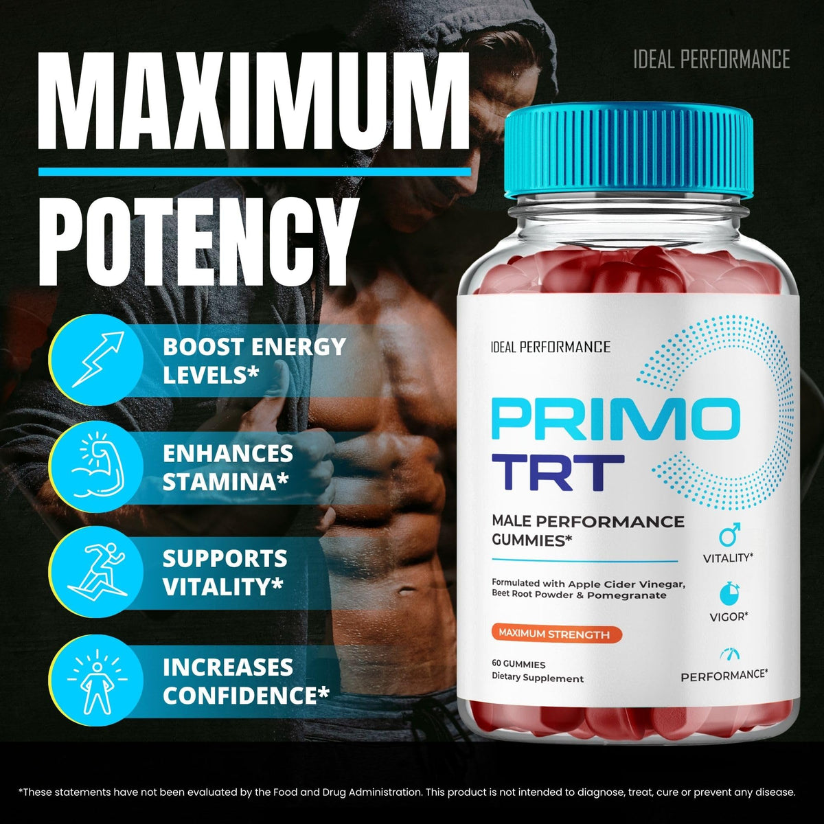 Primo TRT Gummies IDEAL PERFORMANCE étiquette des ingrédients