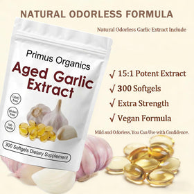 Primus Organics Extrait d'Ail Vieilli, vue arrière de l'emballage